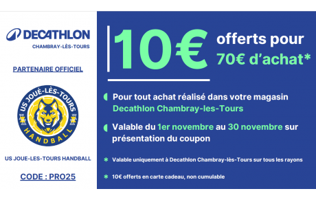 🛍️ 🎁 Offre exclusive Decathlon Chambray-les-Tours pour les licenciés USJ Handball !